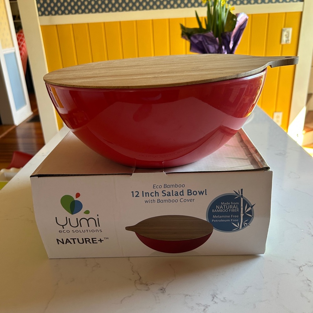 Eco Bamboo 13” Salad Bowl with Bamboo Wood Cover